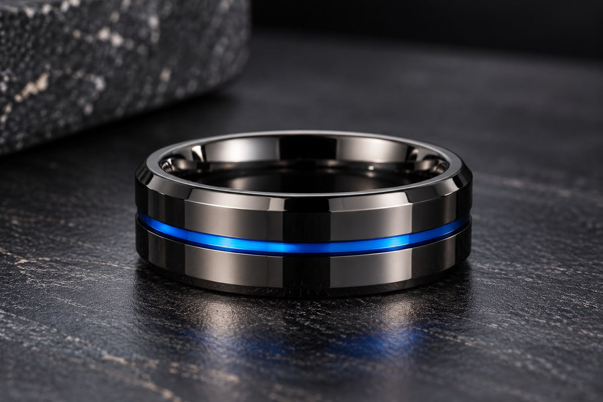 Vista frontal del anillo Blue Line Gunmetal