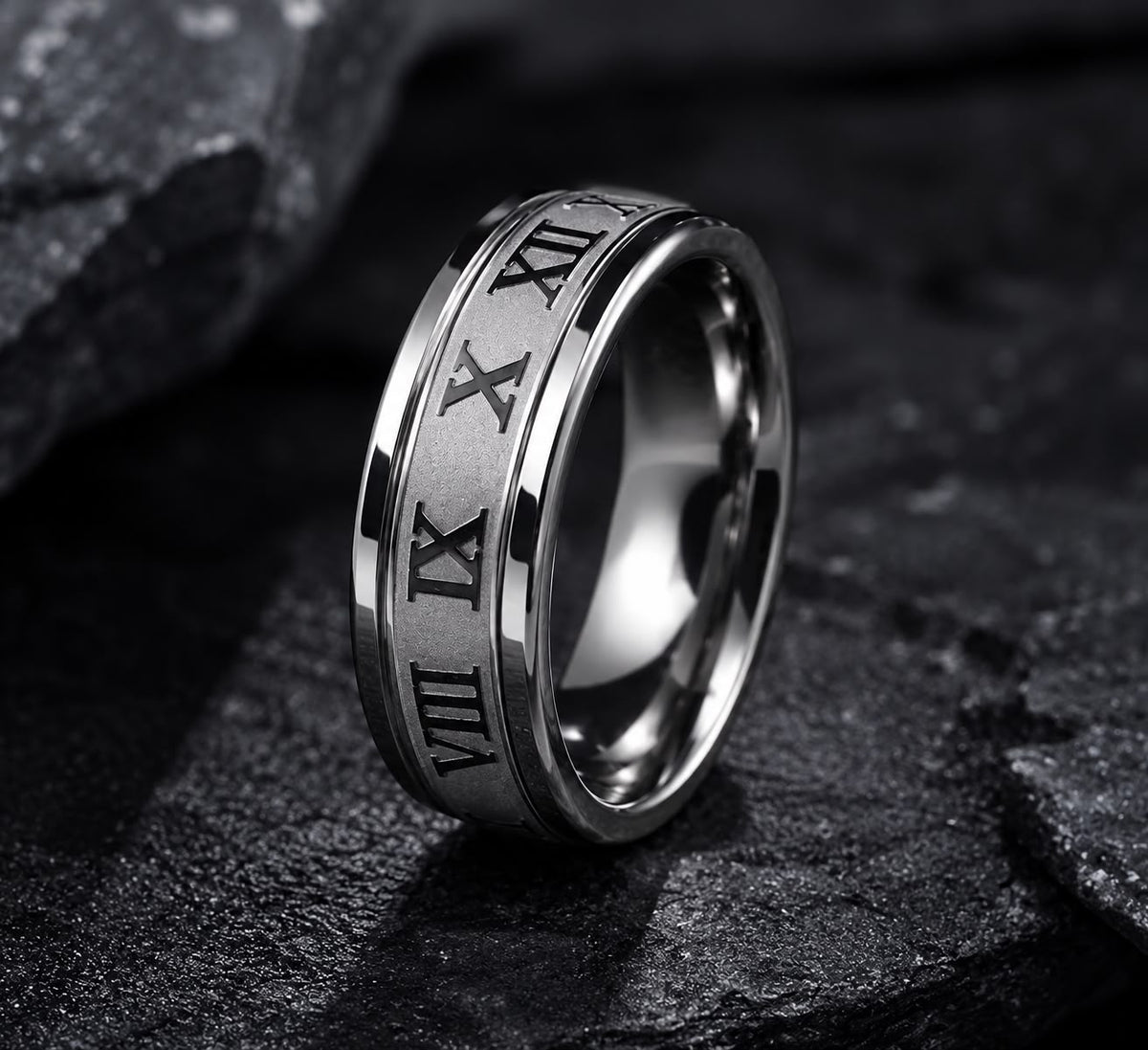 Anillo Roman Steel plateado con números romanos
