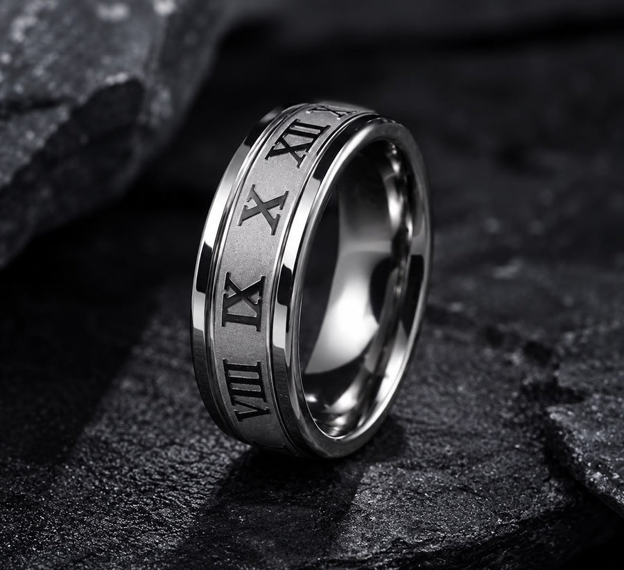 Anillo Roman Steel plateado con números romanos